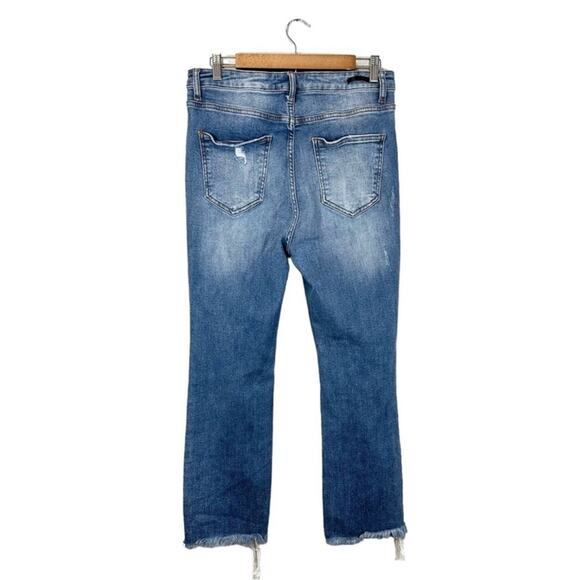 Risen High Rise Straight Ankle Jeans Distressed Medium Wash Raw Hem, Size 32/15 - Picture 3 of 9